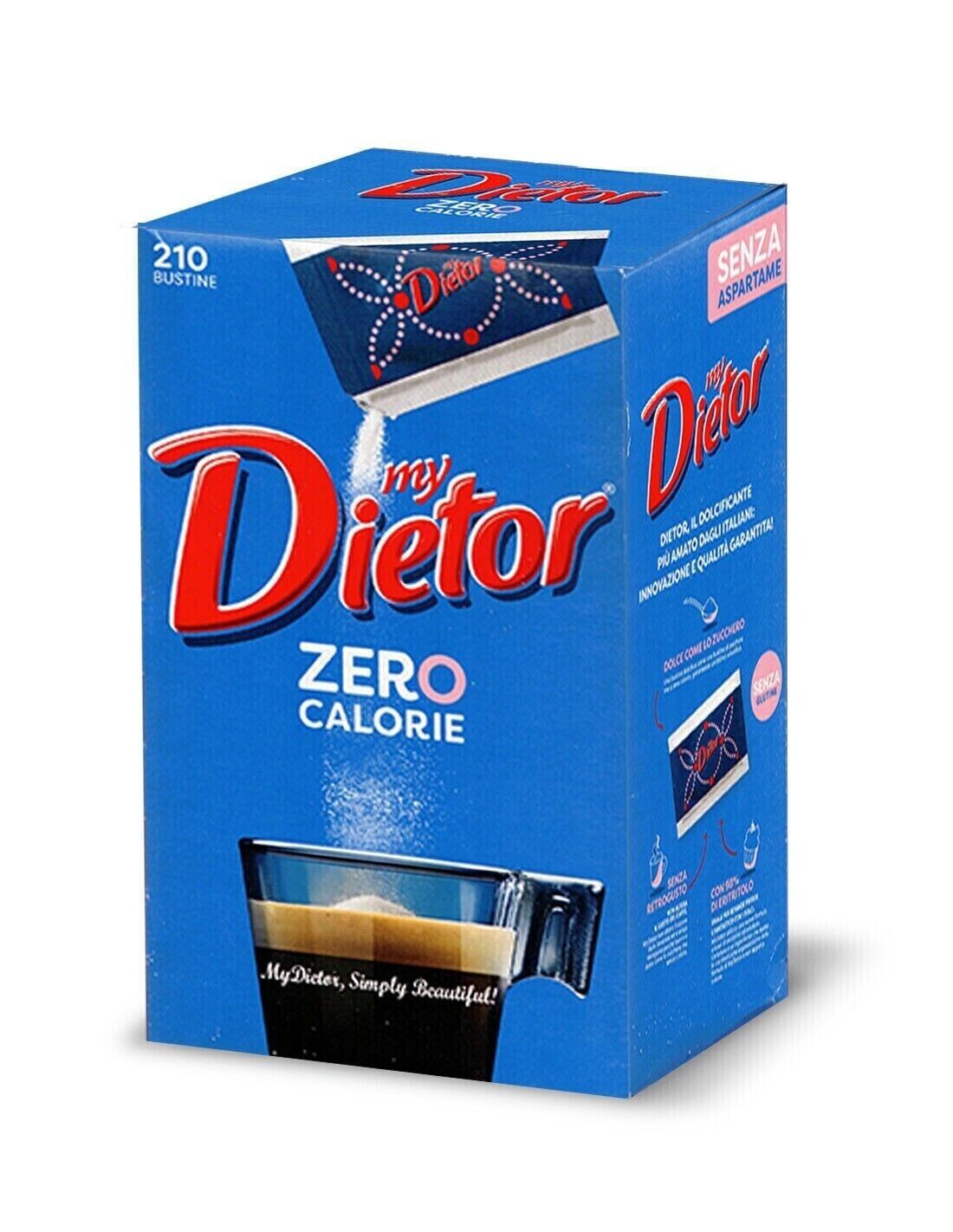 DIETOR 210 bustine Dolcificante Zero Calorie Box Dispenser Zucchero SPED. GRATIS