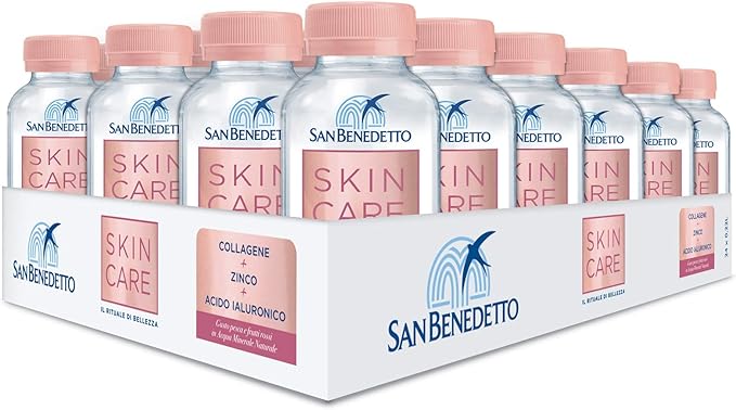 San Benedetto SKINCARE | Acqua Minerale Naturale con Collagene, Zinco e Acido Ialuronico | 24 Pezzi da 22 Cl