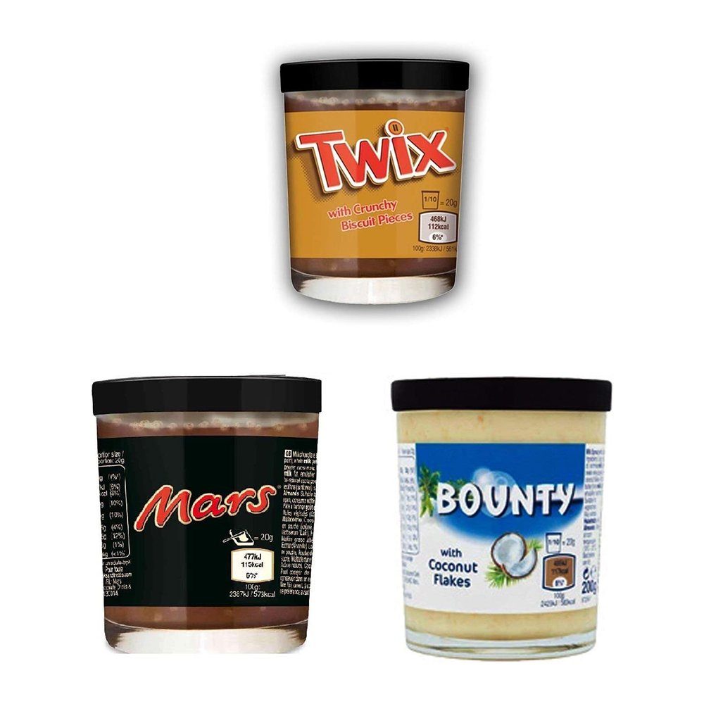 Mix creme spalmabili, 3 barattoli di Mars, Bounty, Twix Chocolate Spread 3 x 200 gr