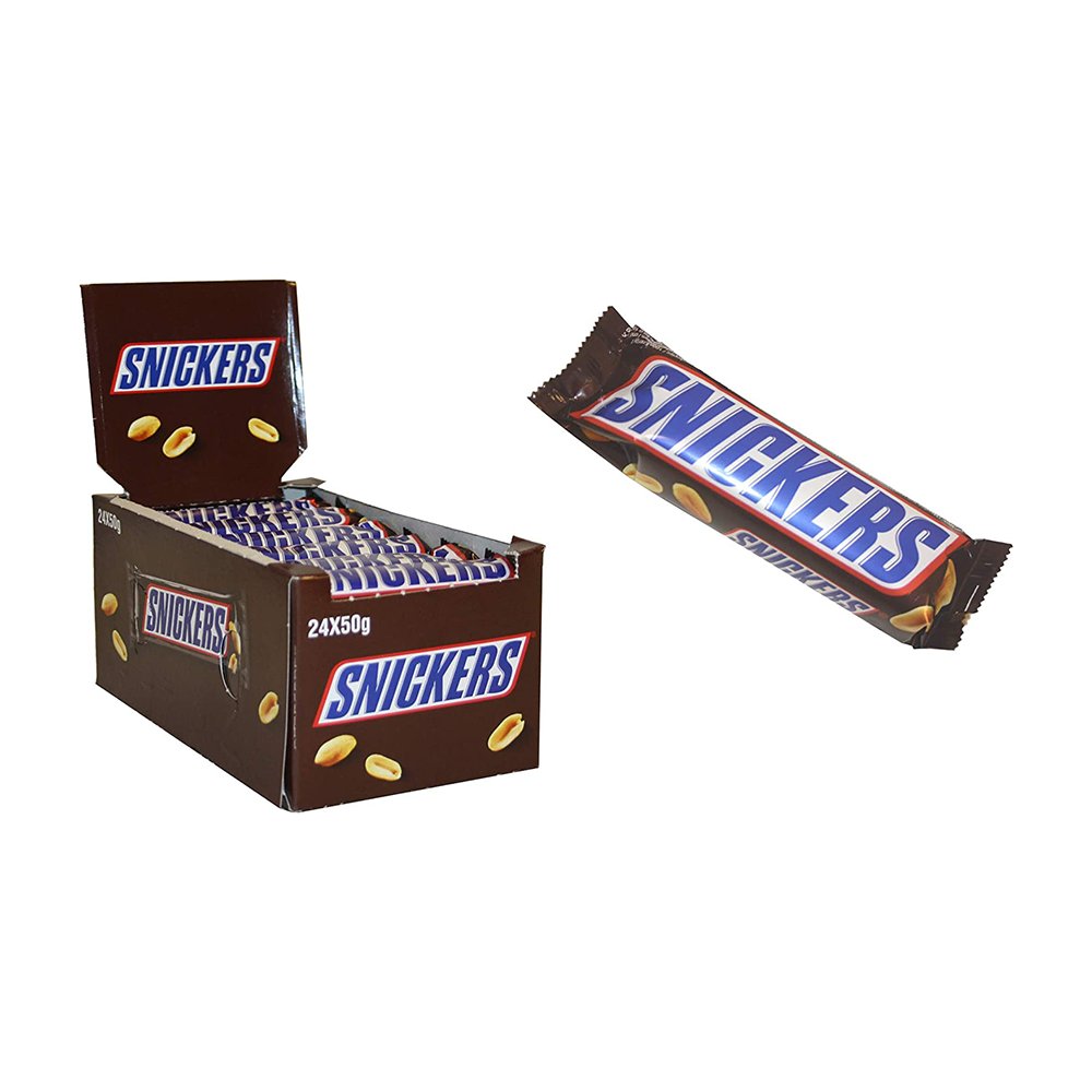 Snickers Barretta con Caramello e Arachidi Tostate Ricoperta al Cioccolato, 24 Barrette X50G