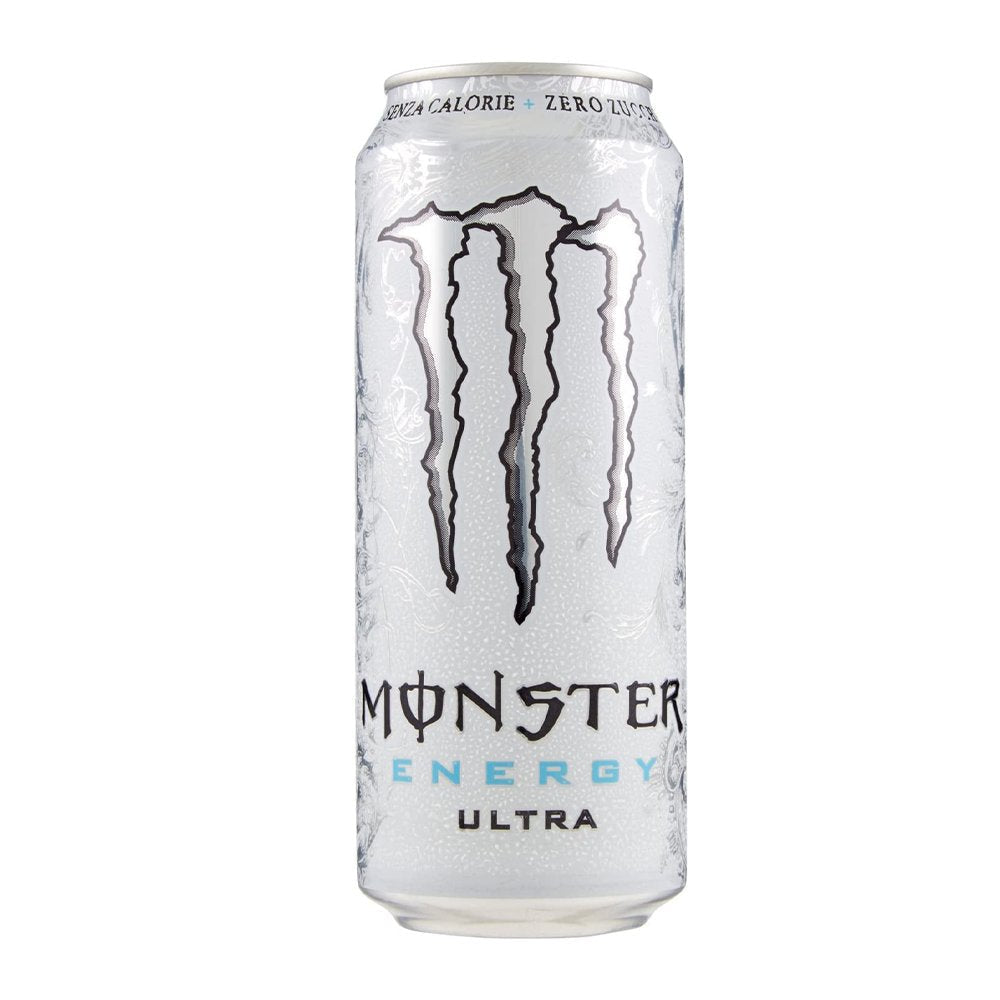 Monster Energy Ultra White Lattina da 500 ml, Energy Drink Zero Zuccheri e poche Calorie, Bevanda Energetica dal Gusto Leggero e Rinfrescante di Agrumi