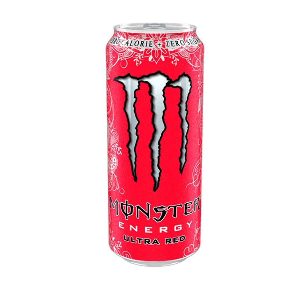 Monster Energy Ultra Red – Lattine da 500 ml, Energy Drink Zero Zuccheri e Poche Calorie, Bevanda Energetica dal Gusto Leggero e Rinfrescante di Frutti Rossi