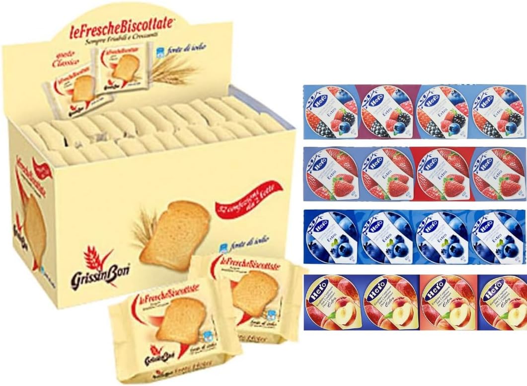 KIT B&B, Grissin Le Fresche Biscottate, Kit 48 Monoporzioni con 40 Marmellate Hero Extra Assortite, per Hotel e B&B