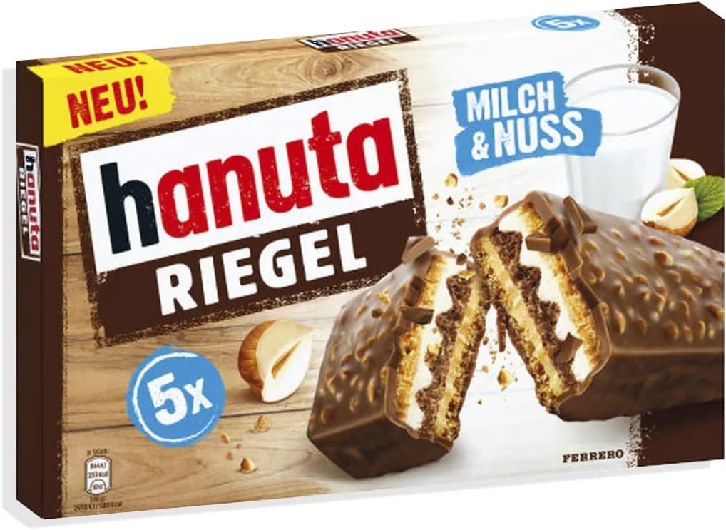 3X Ferrero - Hanuta Riegel 172,5 g - Wafer al Cacao Ripieno di Crema al Latte e alle Nocciole