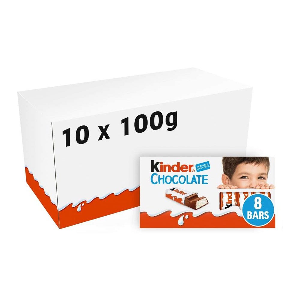 Ferrero kinder barrette di cioccolato al latte 10 confezioni 1kg da 8 barrette ciascuna 100 grammi